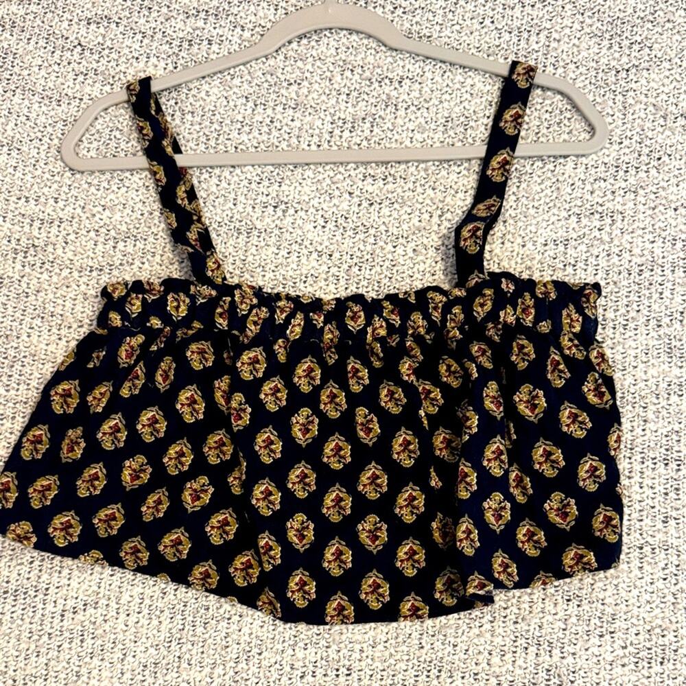 Zara Black and Yellow Patterned Crop Tank Top